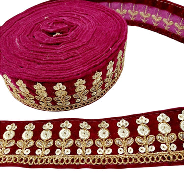 Velvet Floral Embroidered Sequins Trim Indian Sari Border, Sequin Trimming, Sequinned Lace
